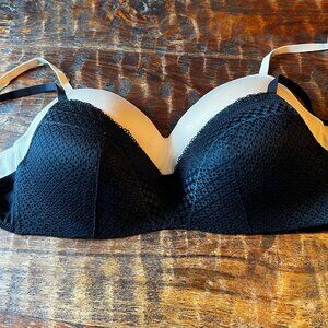 Two Maidenform 36B Lightly Lined Bras With Black Lace & Beige Smooth Finish